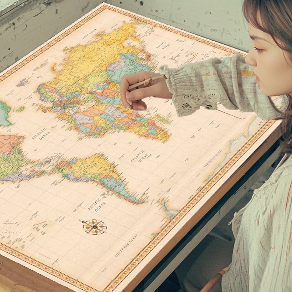 32x50 Inch World Map Poster - Laminated Canvas Wall Art for School ...