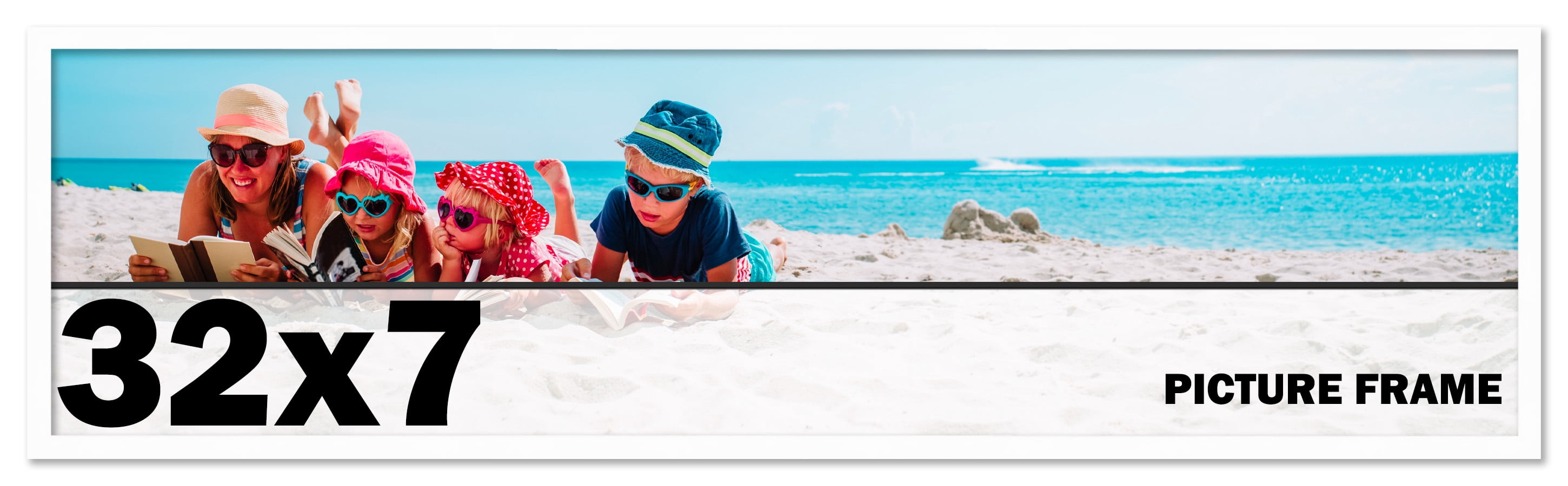 32x7 Frame White Solid Wood Picture Frame Includes UV Acrylic Shatter ...