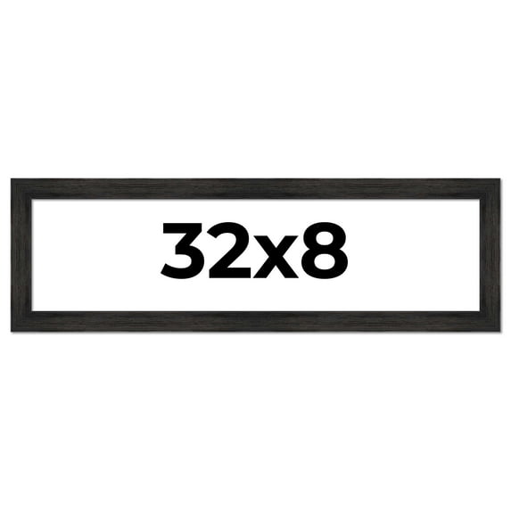 32x8 Frame Black Rustic Barnwood Solid Wood Picture Frame | 1.5 Inch Moulding Width | Includes UV