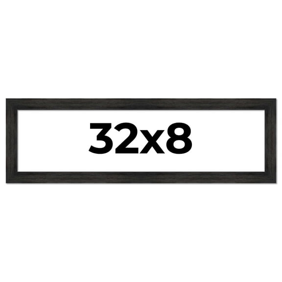 32x8 Frame Black Rustic Barnwood Solid Wood Picture Frame | 1.5 Inch Moulding Width | Includes UV
