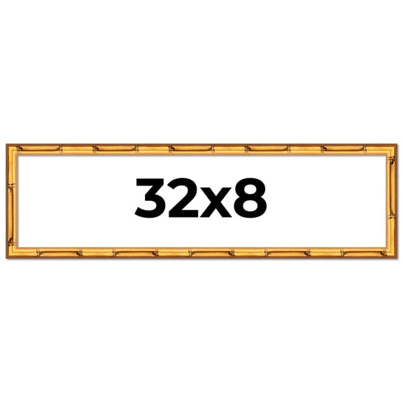 32x8 Frame Gold Bamboo Picture Frame - Complete Modern Photo Frame Includes UV Acrylic Shatter