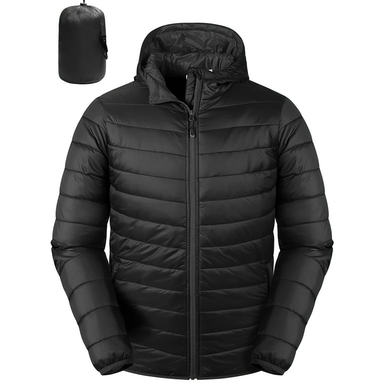 33,000ft Men's Lightweight Packable Insulated Puffer Winter Jacket with  Hood, Water-Resistant Down Alternative Puffy Coat