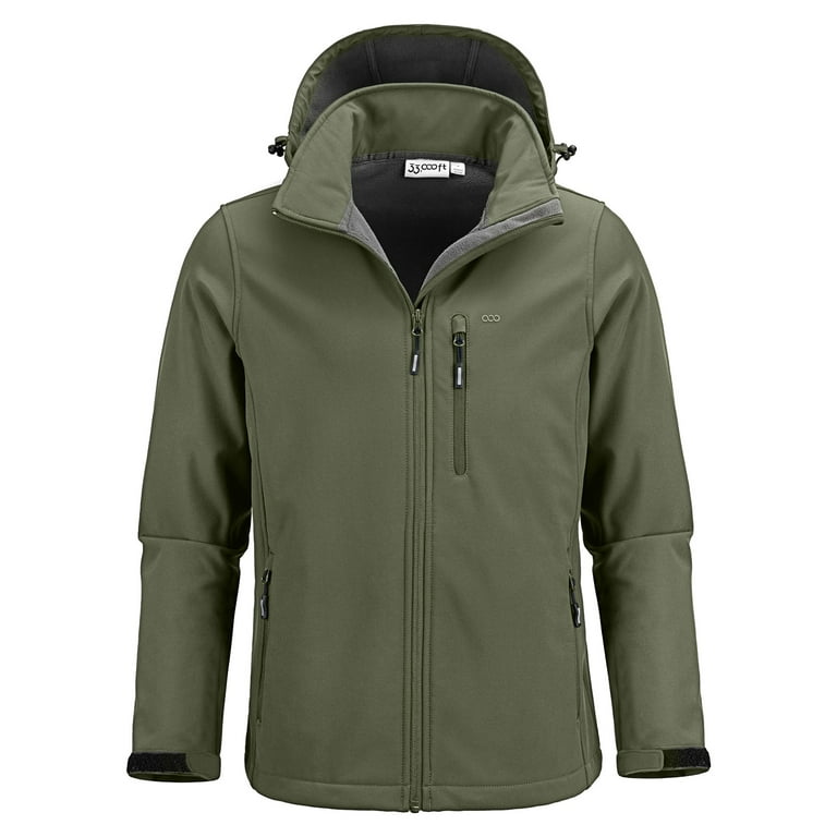 33,000ft Men's Softshell Jacket with Hood Fleece Lined Windbreaker  Lightweight Waterproof Jackets for Hiking