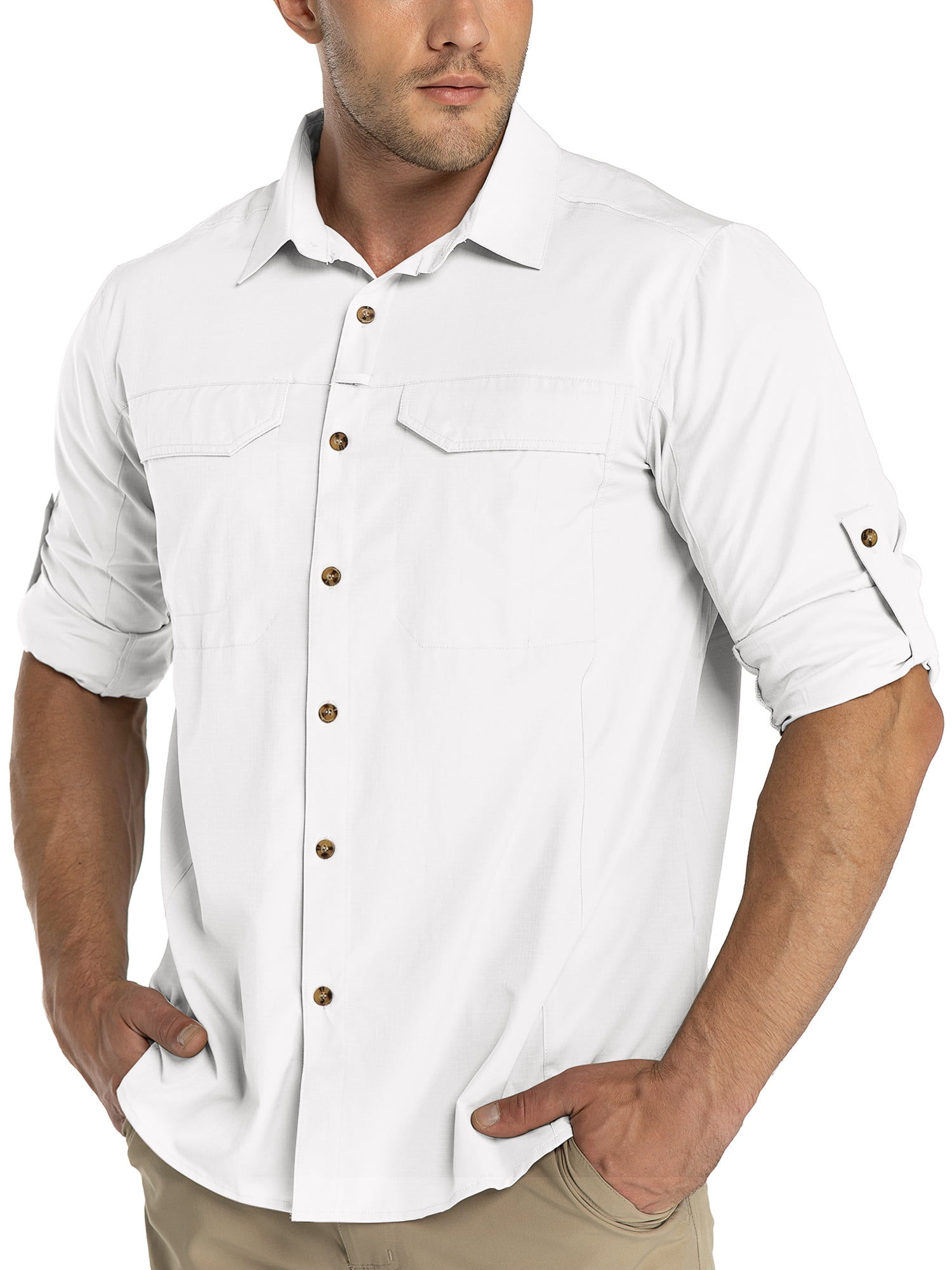 Men's Tactical Shirts Quick Dry UV Protection Breathable Long Sleeve Hiking Fishing Shirts, Black / XL