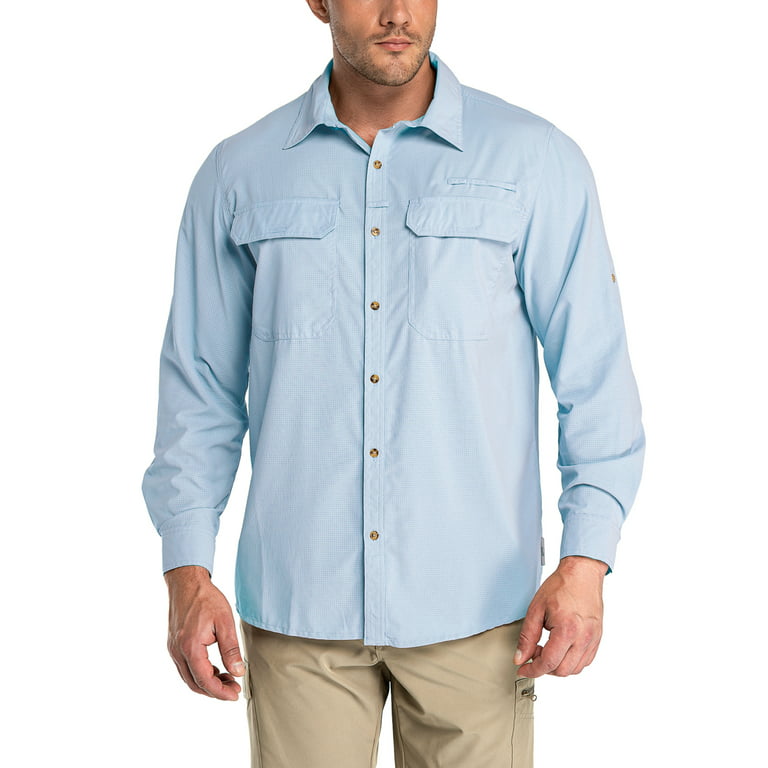 33,000ft Men's Long Sleeve Sun Protection Shirt UPF 50+ UV Quick Dry  Cooling Fishing Shirts for Travel Camping Hiking Blue Medium