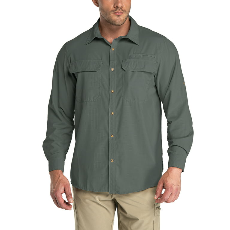 33,000ft Men's Long Sleeve Shirts UV Protection Safari Shirts Button-Down Shirt Breathable Wicking Quick Drying Outdoor Shirts With Pockets For