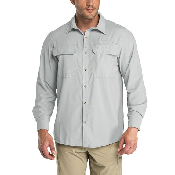 33,000ft Men's Long Sleeve Sun Protection Shirt UPF 50+ UV Quick Dry Cooling Fishing Shirts for Travel Camping Hiking Silver Grey Small