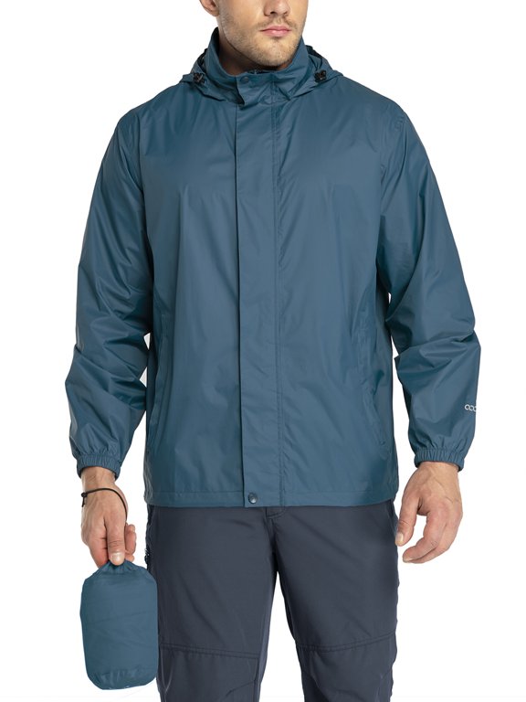 Men's Packable Rain Jacket Hooded Lightweight Waterproof Rain Shell Jacket Raincoat for Hiking Golf Cycling