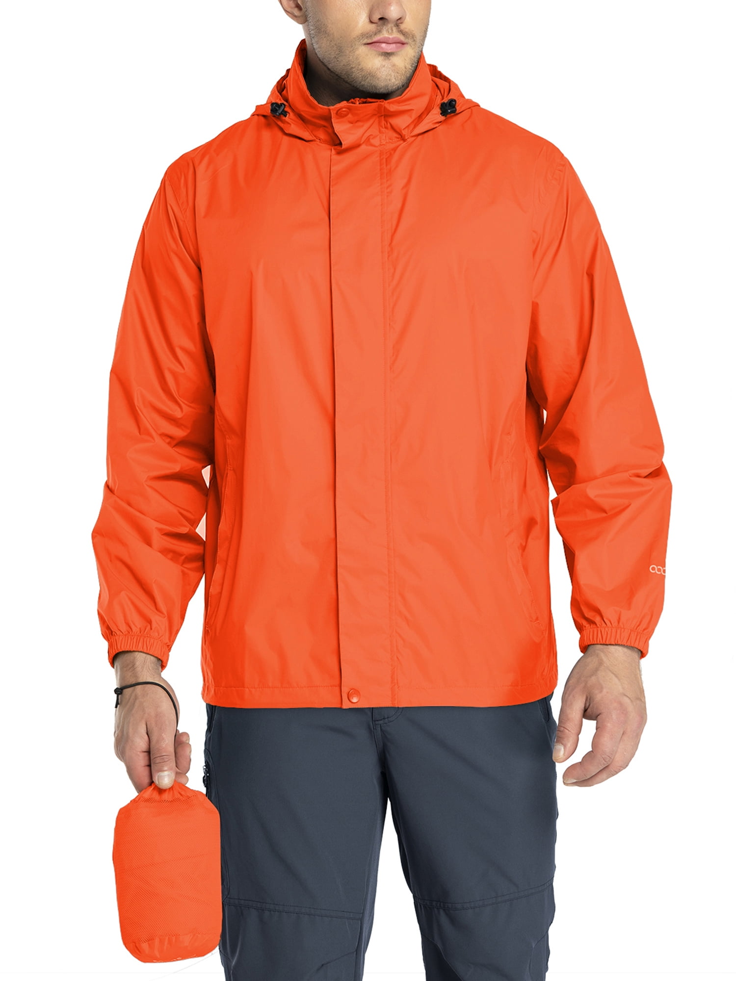 33,000ft Men's Packable Rain Jacket Hooded Lightweight Waterproof Rain Shell Jacket Raincoat for Hiking Golf Cycling, Size: XL, Orange