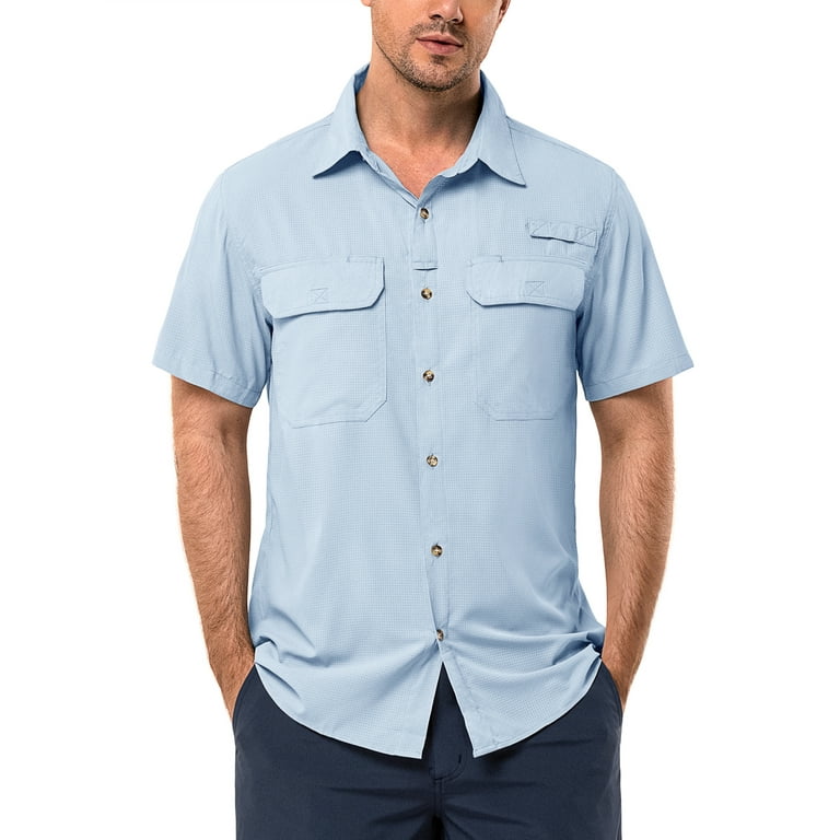 33,000ft Men's UPF 50+ UV Short Sleeve Hiking Fishing Shirt Quick Dry  Cooling PFG Sun Protection Shirt for Travel Safari 
