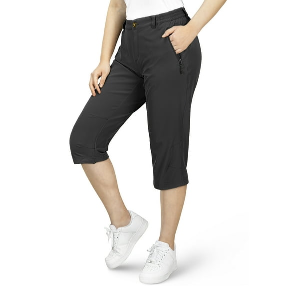 33,000ft Women's Capri Golf Pants Casual Quick Dry UPF 50+ Lightweight Stretch Cargo Hiking Pants with Pockets Black 14