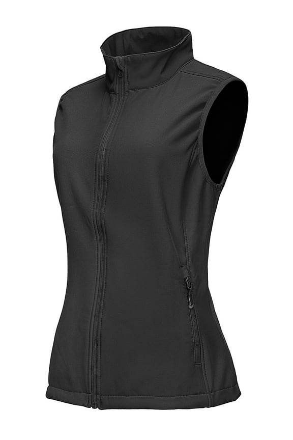 Women's Running Vest Fleece Lined Zip Up Windproof Lightweight Softshell Vests Outerwear for Golf Hiking Sports Black Large