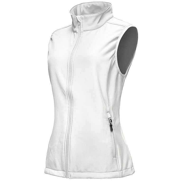 33,000ft Women's Running Vest Fleece Lined Zip Up Windproof Lightweight  Softshell Vests Outerwear for Golf Hiking Sports Off-White Large 
