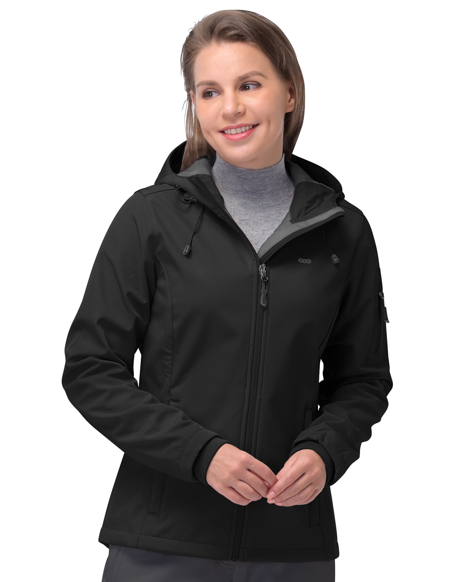 33,000ft Women's Softshell Jacket, Fleece Lined Warm Jacket Light Hooded  Windproof Coat for Outdoor Hiking 