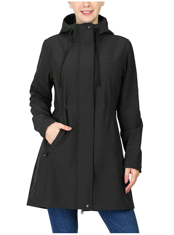33,000ft Women's Softshell Long Jacket with Hood Fleece Lined Windproof Warm up Waterproof Windbreaker