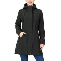 33,000ft Women's Softshell Long Jacket with Hood Fleece Lined Windproof Warm up Waterproof Windbreaker