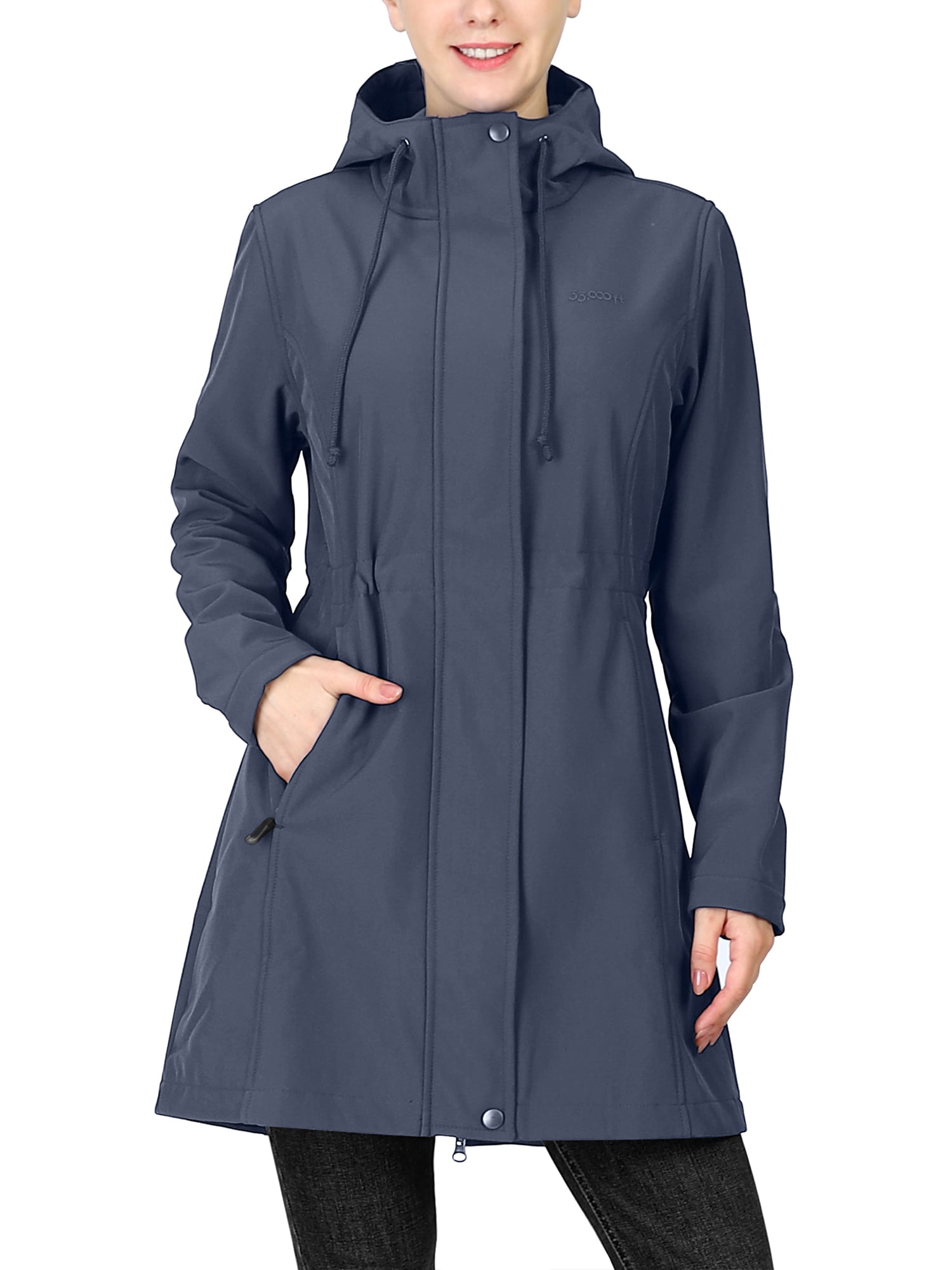 33,000ft Women\'s Softshell Long Jacket with Hood Fleece Lined Windproof  Warm up Waterproof Windbreaker