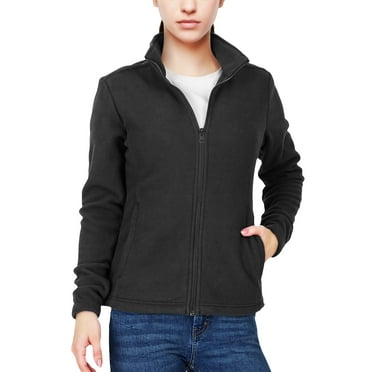 33,000ft Women's Zip Up Fleece Jacket, Long Sleeve Warm Soft Polar Lightweight Coat with Pockets for Winter Black Large