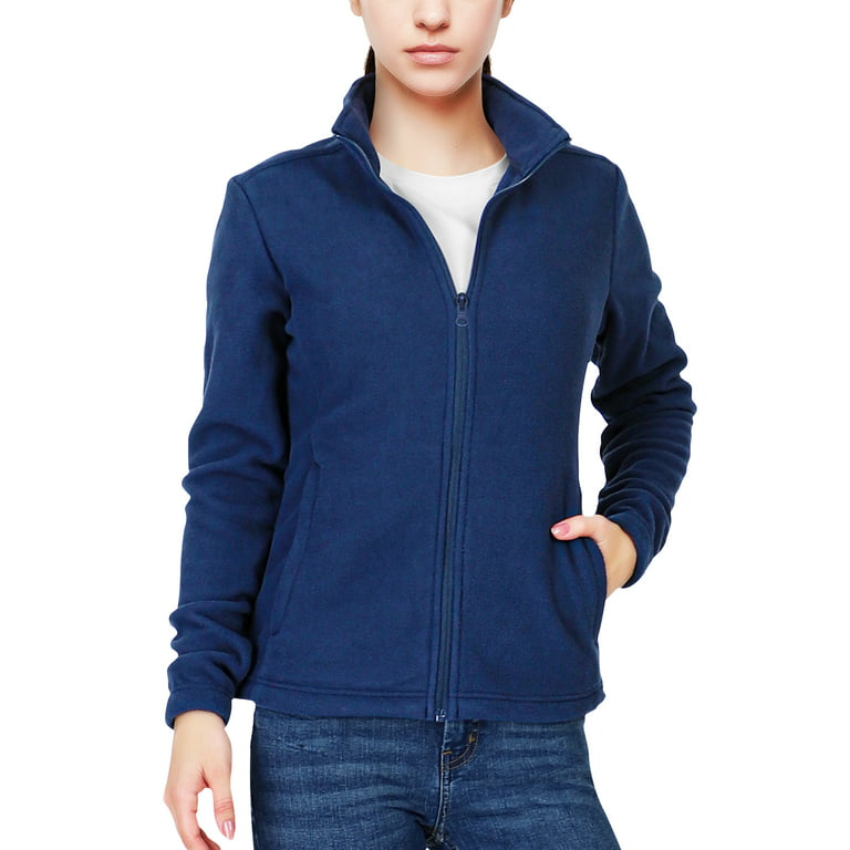 33,000ft Women's Zip Up Fleece Jacket, Long Sleeve Warm Soft Polar  Lightweight Coat with Pockets for Winter Blue Small