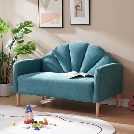 33.07" H Modern 2 Seater Loveseat,Linen Fabric with Curved Back & Wood Legs,for Living Room,Bedroom & Small Spaces,Easy Assembly,Mint