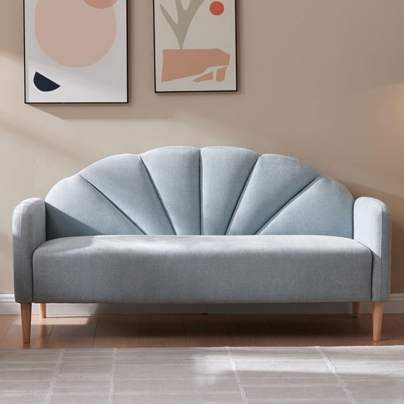 33.07" H Modern 3 Seater Sofa,Linen Fabric with Curved Back & Wood Legs,for Living Room,Bedroom & Small Spaces,Easy Assembly,Mineral Green