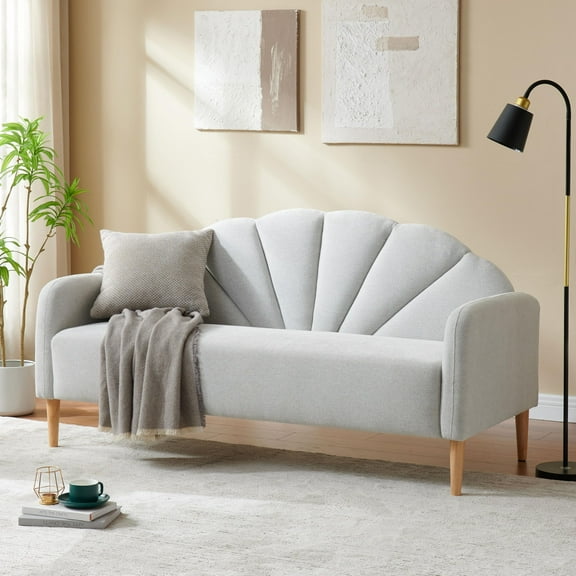33.07" H Modern Loveseat Sofa Linen Fabric Upholstered with Curved Back and Wood Legs, 3 Seater Sofa Couch for Living Room, Bedroom, or Small Space, Easy Assembly, Off White