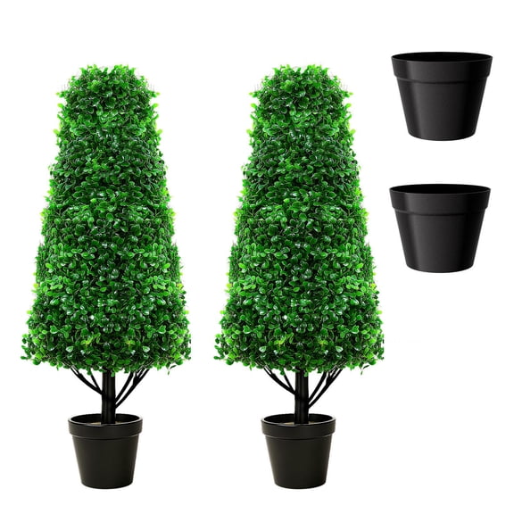 33.1"4.7"3.74" Artificial Boxwood Topiary, Cone Shaped Evergreen Plant, Fade Resistant Green Faux Shrub with Black Pot, for Outdoor Patio Garden Porch Indoor Home Decor