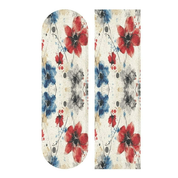 33.1" x 9.1" Skateboard Grip Tape Diamond Grit Surface, Heavy-Duty PVC Backing Non Slip Ease to Apply Blue and Red Flowers