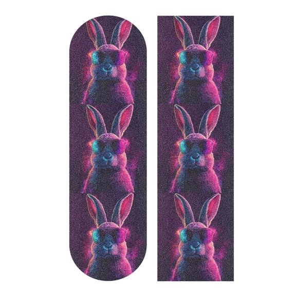 33.1" x 9.1" Skateboard Grip Tape Diamond Grit Surface, Heavy-Duty PVC Backing Non Slip Ease to Apply Cool Bunny with Sunglasses