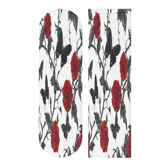 33.1" x 9.1" Skateboard Grip Tape Diamond Grit Surface, Heavy-Duty PVC Backing Non Slip Ease to Apply Gothic Red Roses
