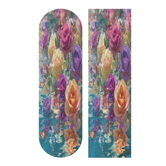 33.1"x9.1" PVC Anti-Slip Pad Skateboard Anti-Slip Pad with High-Density Sand Grain Surface Colorful Roses Floating on Water