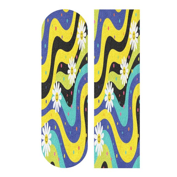 33.1"x9.1" PVC Anti-Slip Pad Skateboard Anti-Slip Pad with High-Density Sand Grain Surface Daisies on Yellow-blue Background