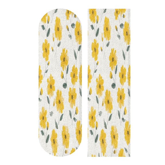 33.1"x9.1" PVC Anti-Slip Pad Skateboard Anti-Slip Pad with High-Density Sand Grain Surface Spring Yellow Daisy Floral