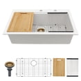 thumbnail image 1 of 33"×22"×9.65" Rectangular Quartz Kitchen Sink - White Granite Composite Top - mount Kitchen Workstation Sink., 1 of 8