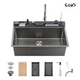 thumbnail image 1 of 33″×22″ Stainless Steel Single Bowl Kitchen Sink, Black Waterfall Workstation with Flying-Rain Faucet, Sprayhead, Cup Washer, 1 pack, SS-BL06-332212, 1 of 18