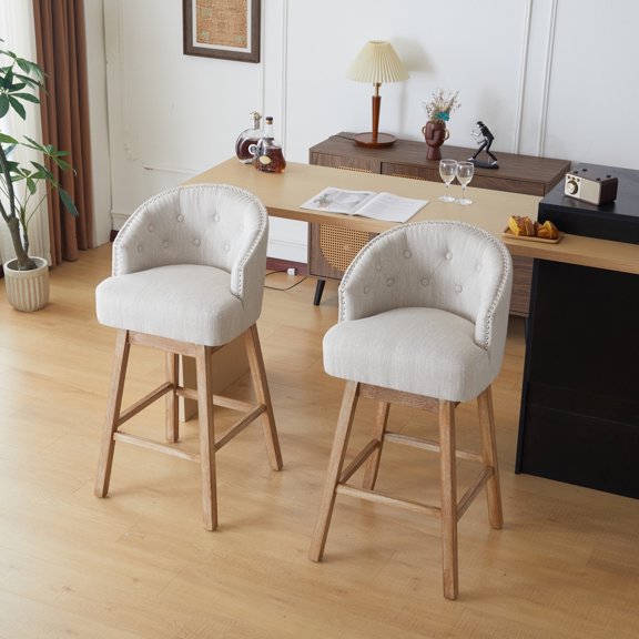 33.25" Counter Stools for Home | 360° Spin for Easy Interaction in Kitchen | Button - Tufted Backrest and Polyester Cover | Ergonomic Design with Adjustable Feet