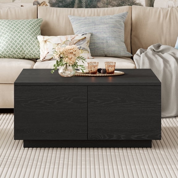 33.25" Square Coffee Table with 4 Drawers, Engineered Wood, Black, Transitional, for Living Room
