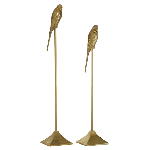 33", 28"H Gold Aluminum Bird Sculpture, by DecMode (2 Count)