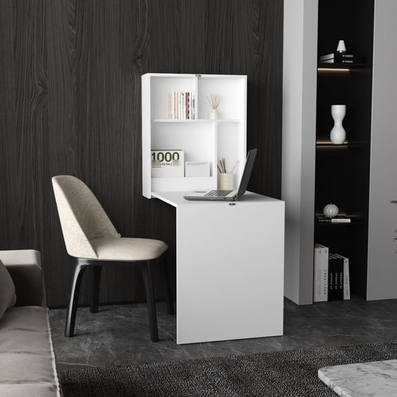 33.3" Deep Folding Table with Storage Shelves | In Office, Serves as Ironing, Dining or Bar Table
