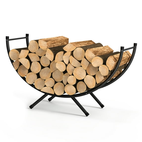 33.3 Inch Heavy-Duty Metal Log Holder Curved Firewood Rack,for Indoor/Outdoor Fireplace, Patio, Rust-Proof Sturdy Firewood Storage Stand with Practical Design