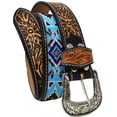 thumbnail image 1 of 33-34  Unisex 1.5" Western Floral Tooled Beaded Full-Grain Leather Belt 26RT24B, 1 of 2