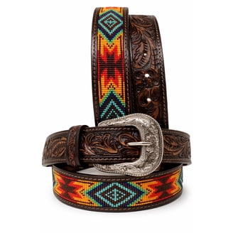 1338 Western Tooled Leather Beaded Belt For Men And Women Men main image 4