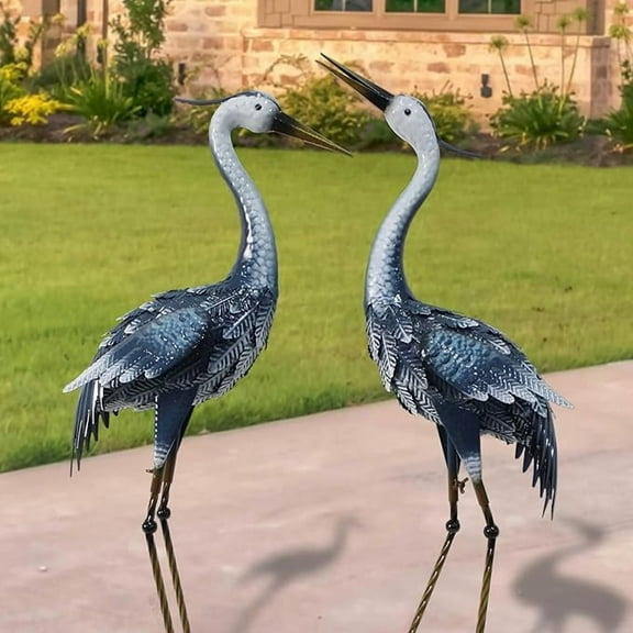 33-35 Inch Crane Statues for Yard Decorations Outdoor, Garden Sculptures & Statues, Metal Bird Statues Yard Art Garden Decorations, Blue Heron Statues for Patio, Lawn, and Backyard, Set of 2