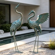 33-37 inch Metal Crane Garden Statue D cor, Bird Garden Sculpture & Statues, Outdoor Decoration for Yard Patio Lawn Backyard Pool, Set of 2