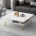 thumbnail image 1 of 33.4" Coffee Table with 2 Drawers, 4 Golden Legs and Open Shelves, 2 Tier Square Center Table Modern Side Table End Table, 1 of 8