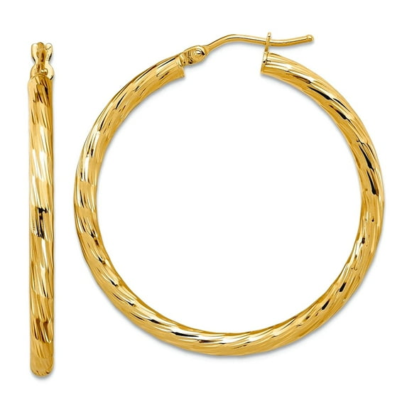 14k Solid Yellow Gold Polished Sparkle-Cut Hoop Earrings 34.9x33.45mm Wide 2.4mm Thick Hoop Earring for Women