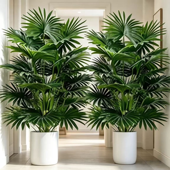 33.46 Inch Artificial Fan Palm Tree 2 Pack - 2 Green Faux Tropical Palm Plant for Home Decor, Office, Living Room, Patio, UV Resistant, No Pot Included
