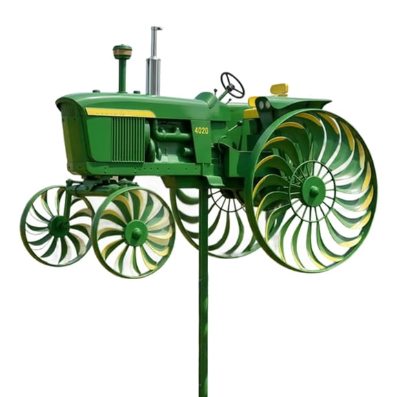 33.46 Inch Farmhouse Green Tractor Wind Sculpture, Metal Wind Spinner with Rotating Wheels, Rustic Yard Decor for Patio Garden Landscaping