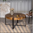 thumbnail image 1 of 33.46"Retro drawing technology Splicing Round Coffee Table,Fir Wood Table Top with Black Cross Legs Base, 1 of 9