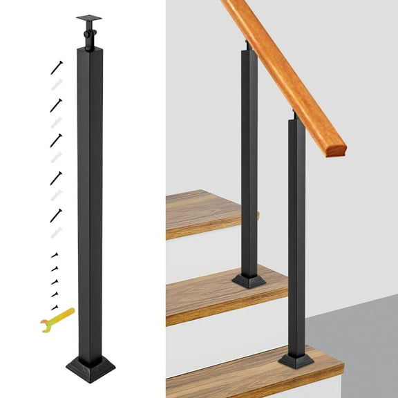 33.46in Iron Stair Balusters Post Square Metal Railing Spindles W/ Flat Black, Stair Balusters Post